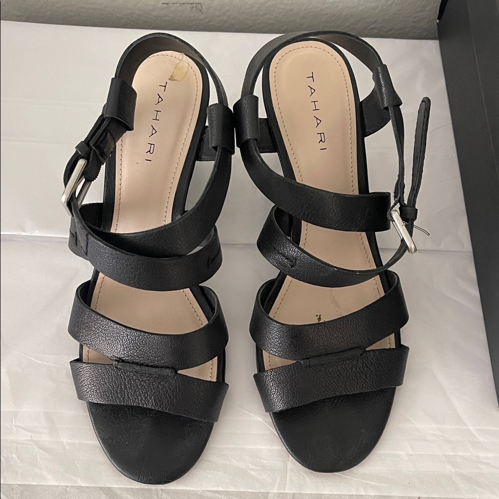 Tahari Black Strappy Wedge Sandals - Picture 3 of 4